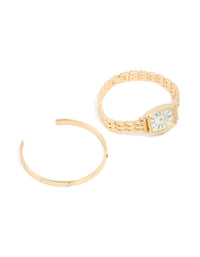 Gold Diamante Roman Numeral Watch & Wrist Cuff Set - link has visual effect only