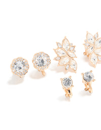 Gold Pearl & Diamante Butterfly Clip On Earrings 5-Pack - link has visual effect only