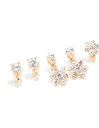 Gold Diamante & Pearl Flower Clip On Earrings 4-Pack - link has visual effect only