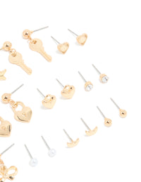 Gold Heart Locket & Star Earrings 12-Pack - link has visual effect only