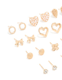 Gold Pearl Heart & Bow Earrings 12-Pack - link has visual effect only