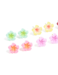 Multicoloured Frangipani Flower Stud Earrings 8-Pack - link has visual effect only
