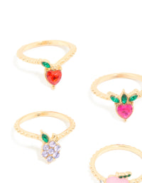Gold Diamante Mixed Fruit Rings 8-Pack - link has visual effect only