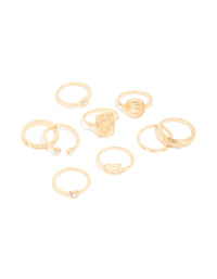 Gold Diamante Roman Numeral Rings 9-Pack - link has visual effect only