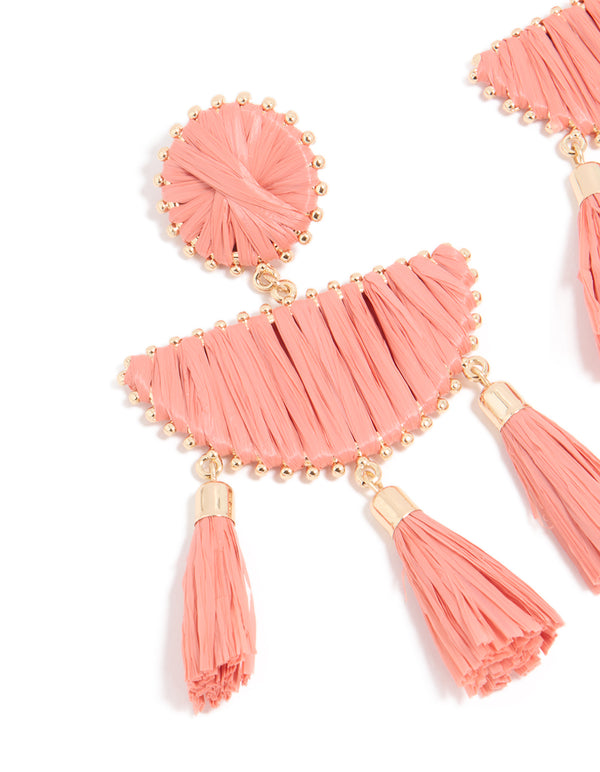 Pink Raffia Geometric Drop Earrings