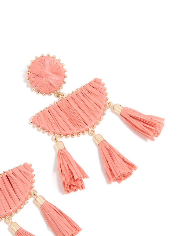 Pink Raffia Geometric Drop Earrings