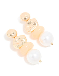 Gold Pebble & Pearl Drop Earrings - link has visual effect only