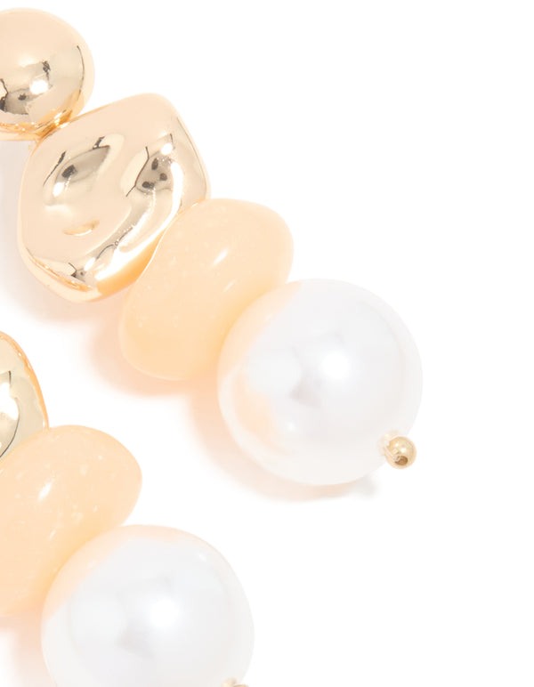 Gold Pebble & Pearl Drop Earrings