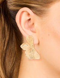Gold Textured Fan Stud Earrings - link has visual effect only