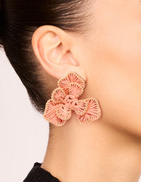 Mixed Metal Pink Raffia Paper Flower Stud Earrings - link has visual effect only