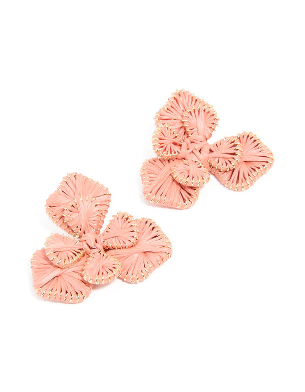 Mixed Metal Pink Raffia Paper Flower Stud Earrings