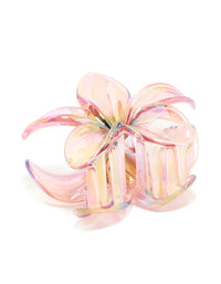 Pink Iridescent Frangipani Flower Hair Claw Clip - link has visual effect only