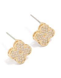Gold Plated Cubic Zirconia Flower Detail Small Stud Earrings - link has visual effect only