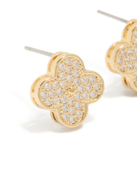 Gold Plated Cubic Zirconia Flower Detail Small Stud Earrings - link has visual effect only