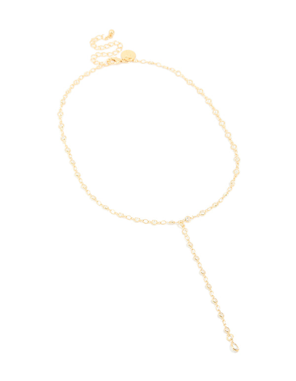 Gold Plated Cubic Zirconia Circle Detail Y-Necklace