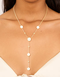 Gold Plated Diamante White Flower Y-Necklace - link has visual effect only
