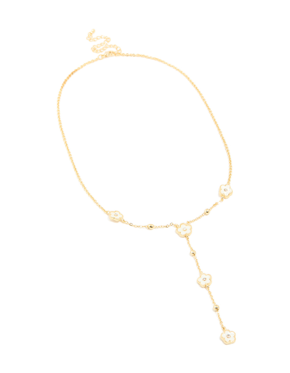 Gold Plated Diamante White Flower Y-Necklace