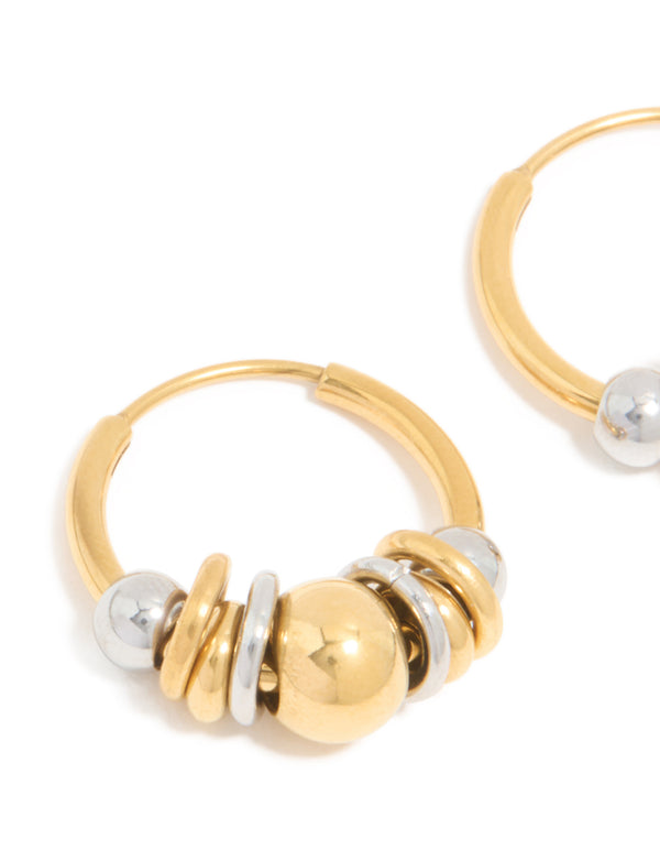 Waterproof Gold Plated Stainless Steel Small Rondell Clicker Hoop Earrings