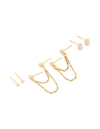 Waterproof Gold Plated Stainless Steel Opal Bezel & Chain Studs 3-Pack - link has visual effect only