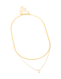 Waterproof Gold Plated Stainless Steel Cubic Zirconia & Snake Chain Layered Necklace - link has visual effect only