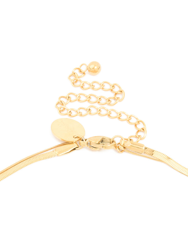 Waterproof Gold Plated Stainless Steel Cubic Zirconia & Snake Chain Layered Necklace