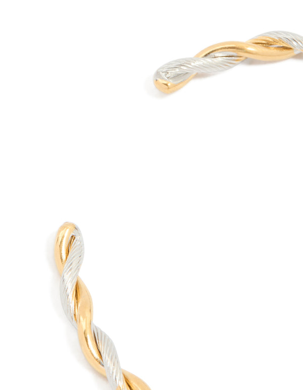 Waterproof Gold Plated Stainless Steel Twist Detail Open Wrist Cuff