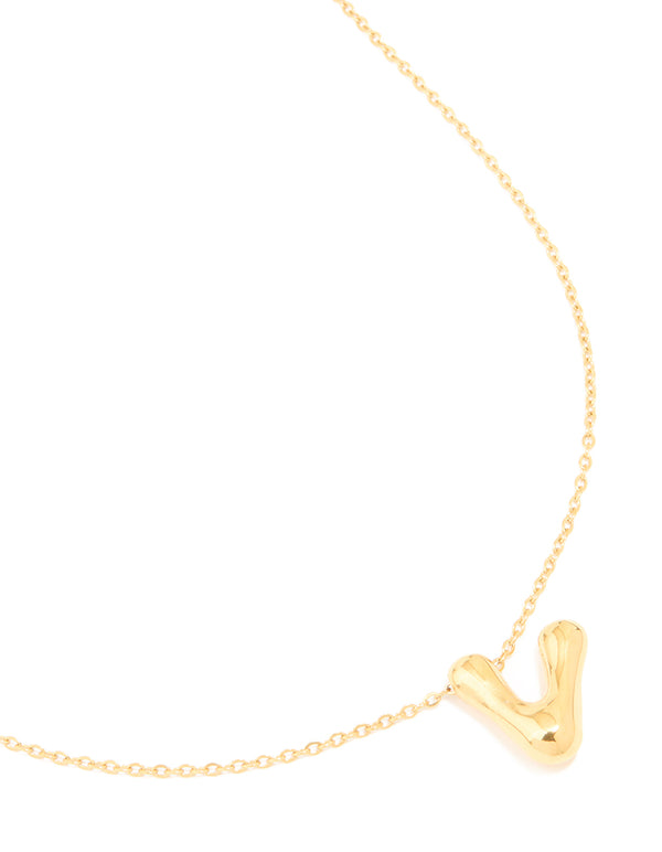Waterproof Gold Plated Stainless Steel Large Bubble Letter V Necklace
