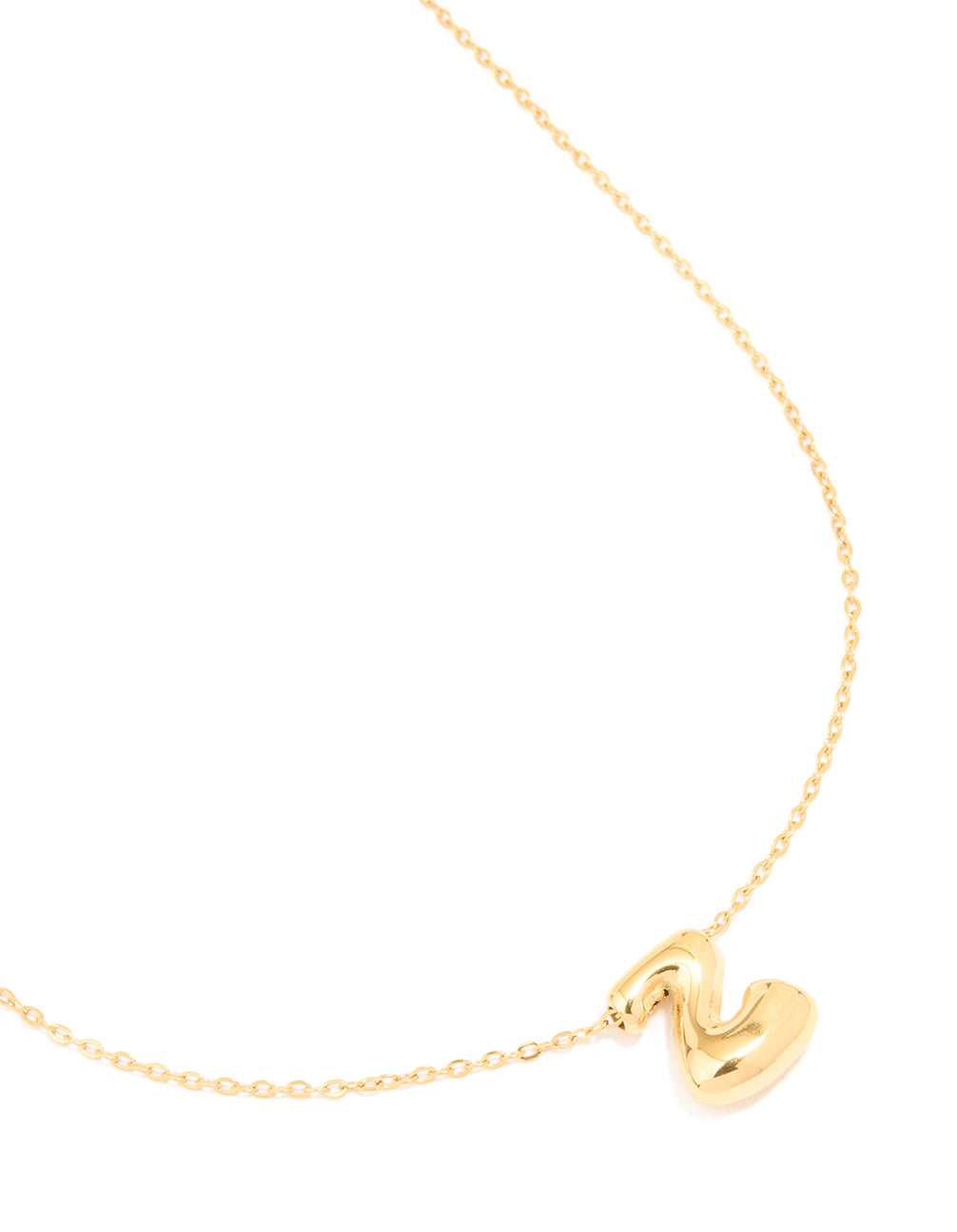 Showcasing a waterproof gold plated stainless steel large bubble letter Z necklace with pendant and initials close up view