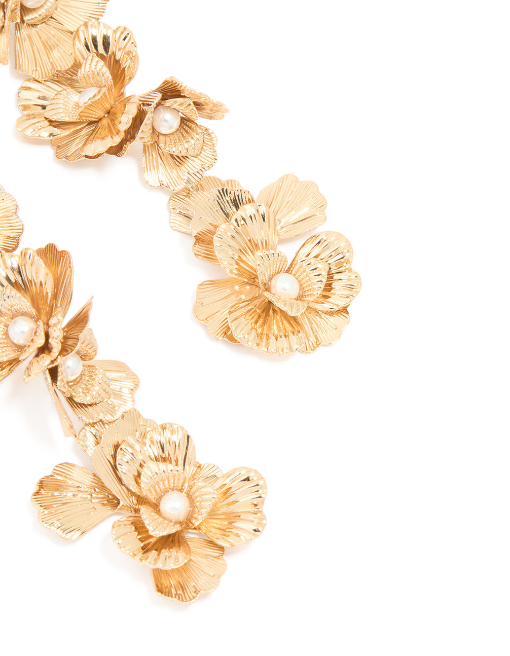 Gold Molten & Pearl Flower Drop Earrings