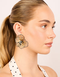 Gold Diamante Laser Cut Black Outline Full Flower Earrings - link has visual effect only