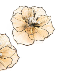 Gold Diamante Laser Cut Black Outline Full Flower Earrings - link has visual effect only