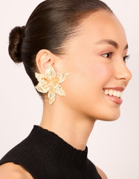 Gold Frangipani Flower Stud Earrings - link has visual effect only