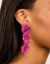 Fuschia Pink Coated Metal Triple Flower Drop Earrings - link has visual effect only
