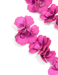 Fuschia Pink Coated Metal Triple Flower Drop Earrings - link has visual effect only