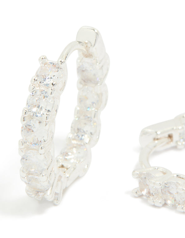 Silver Plated Cubic Zirconia Small Hoop Earrings