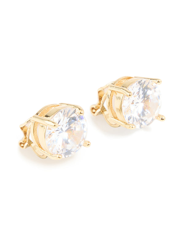 Gold Plated Cubic Zirconia Clip-On Stud Earrings