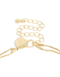 Displaying a gold plated cubic zirconia pearl layered necklace clasp detail view - link has visual effect only
