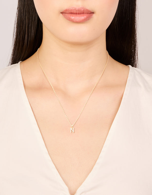Gold Plated Cubic Zirconia Letter N Necklace