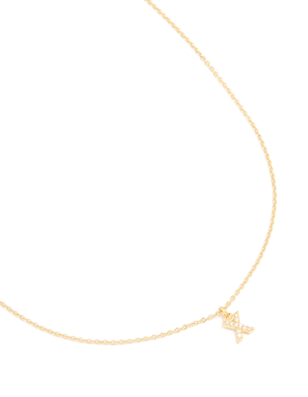 Gold Plated Brass Cubic Zirconia Letter X Pendant Necklace