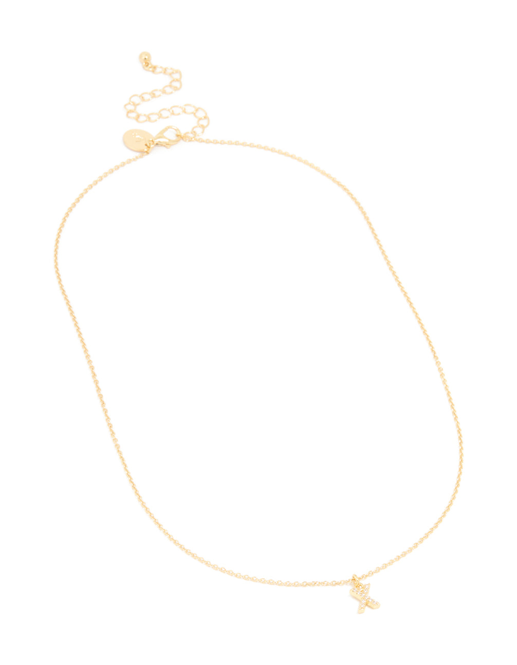 Gold Plated Brass Cubic Zirconia Letter X Pendant Necklace