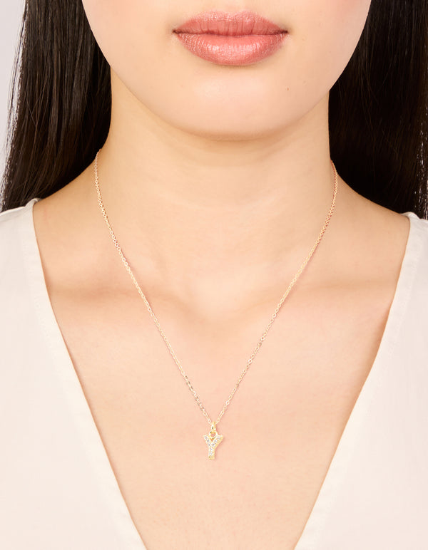 Gold Plated Brass Cubic Zirconia Letter Y Necklace