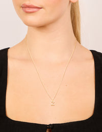 Gold Plated Brass Cubic Zirconia Letter Z Necklace - link has visual effect only