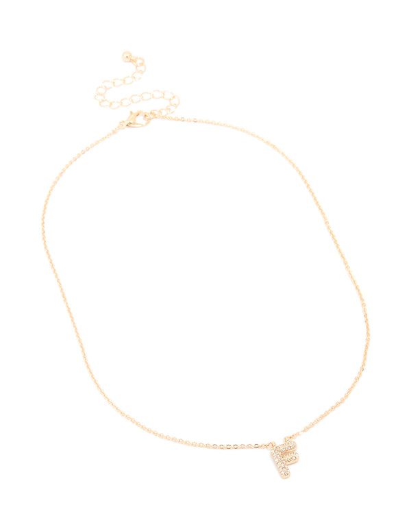 Kids Gold Cubic Zirconia Letter F Necklace