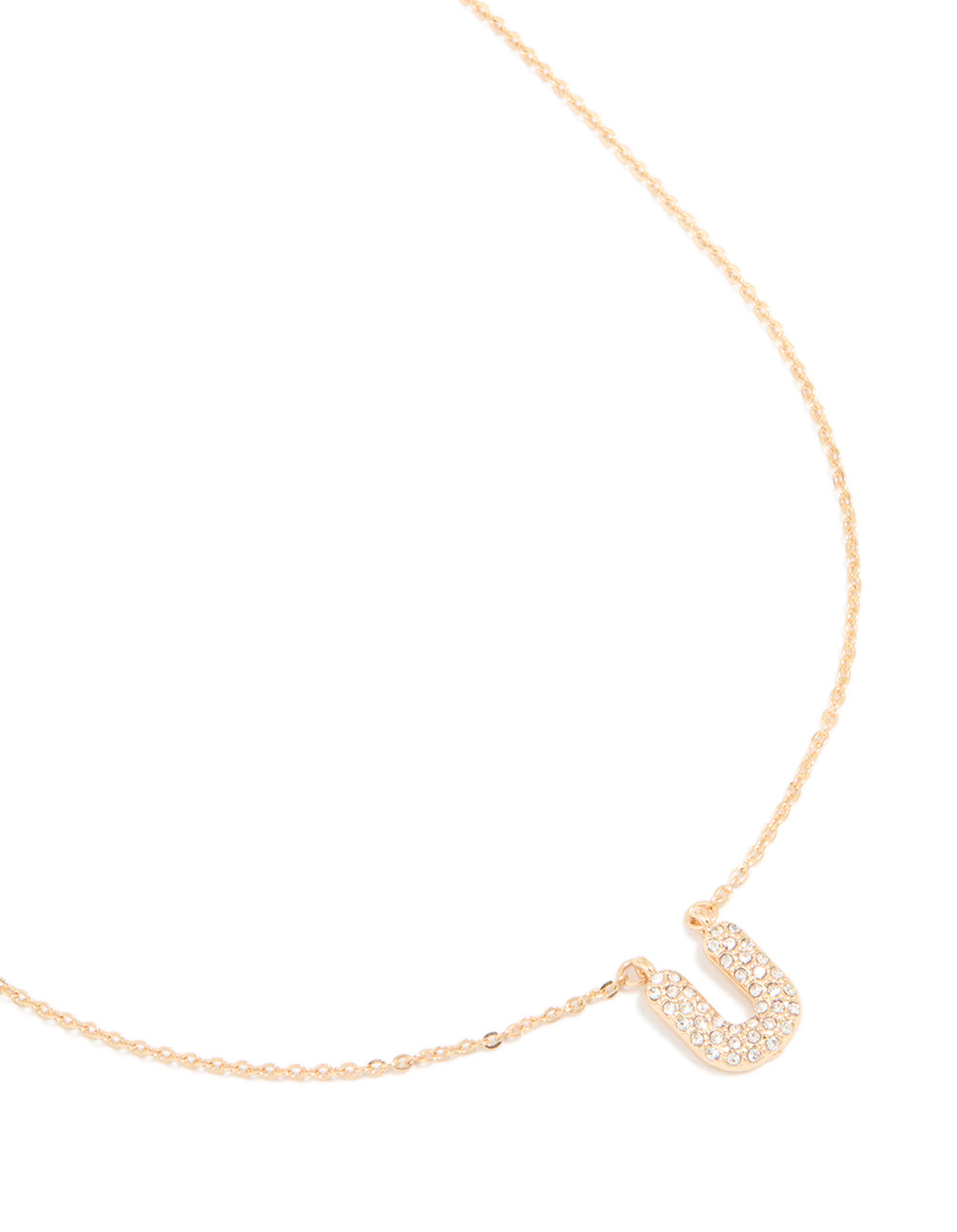 Kids Gold Cubic Zirconia Letter U Necklace