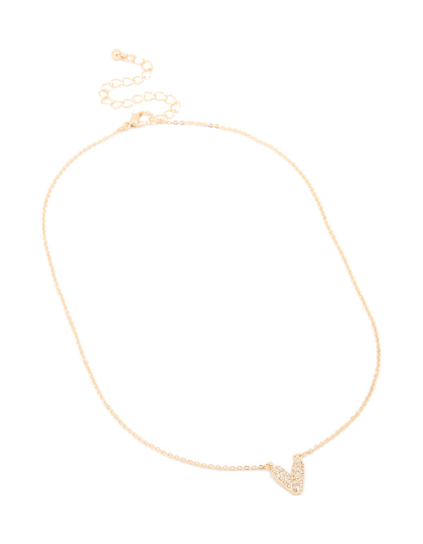Kids Gold Cubic Zirconia Letter V Necklace