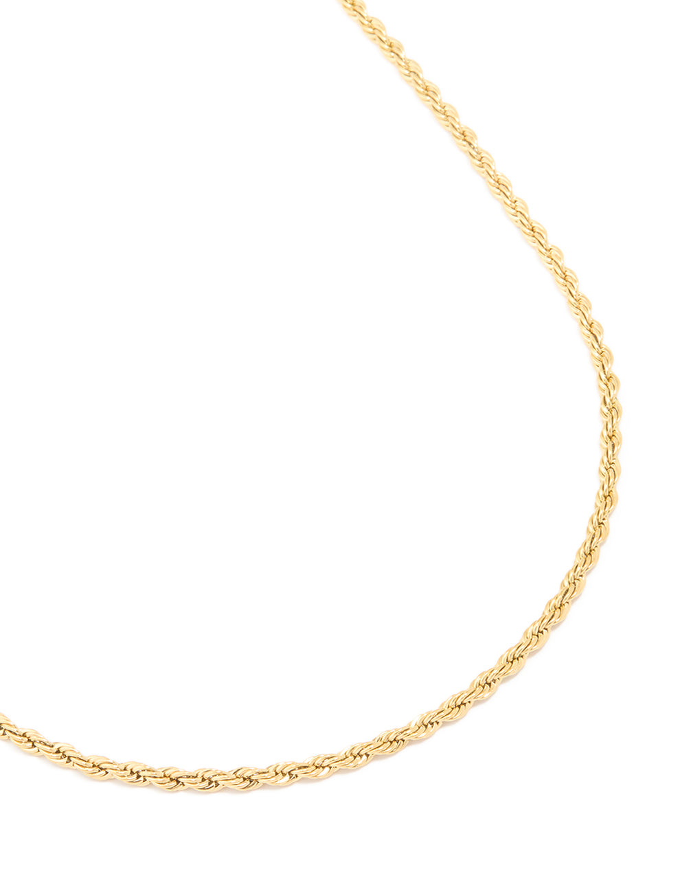 Showcasing a waterproof twisted chain necklace crafted from gold plated stainless steel close up view