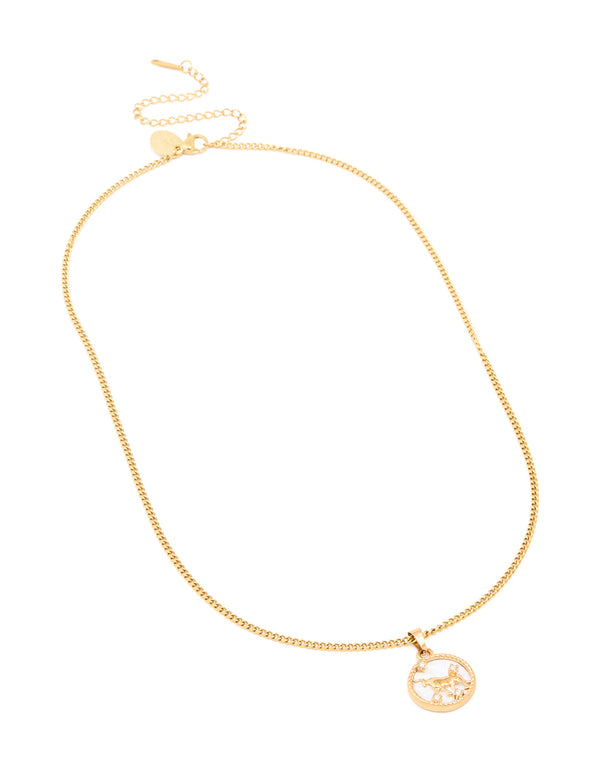 Waterproof Gold Plated Stainless Steel Taurus Circle Zodiac Sign Necklace