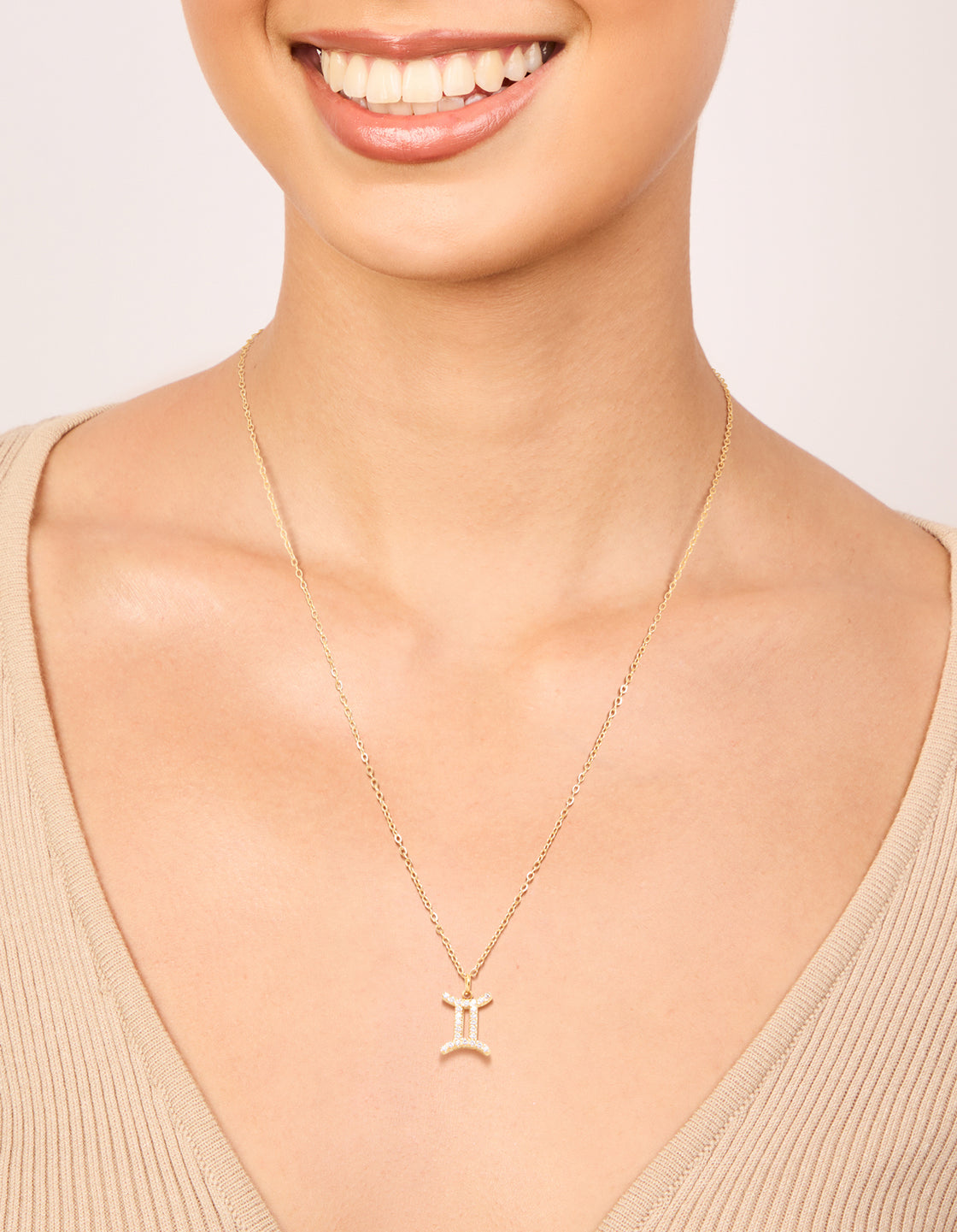 Waterproof Gold Plated Stainless Steel Cubic Zirconia Gemini Zodiac Sign Necklace