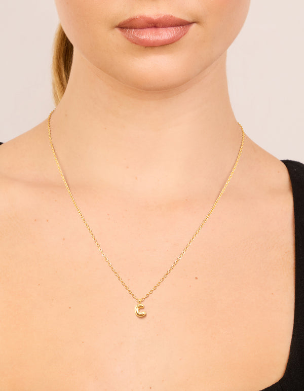 Waterproof Gold Plated Stainless Steel Mini Bubble Letter C Necklace