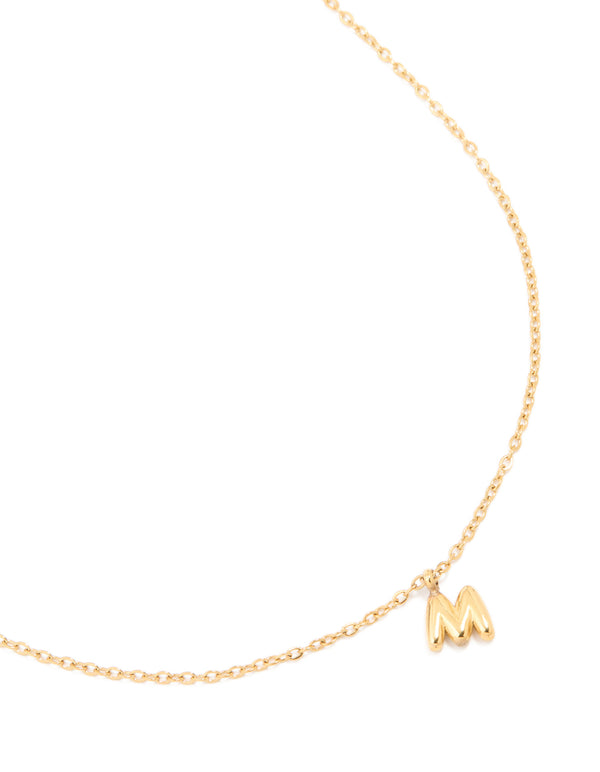 Waterproof Gold Plated Stainless Steel Mini Bubble Letter M Necklace